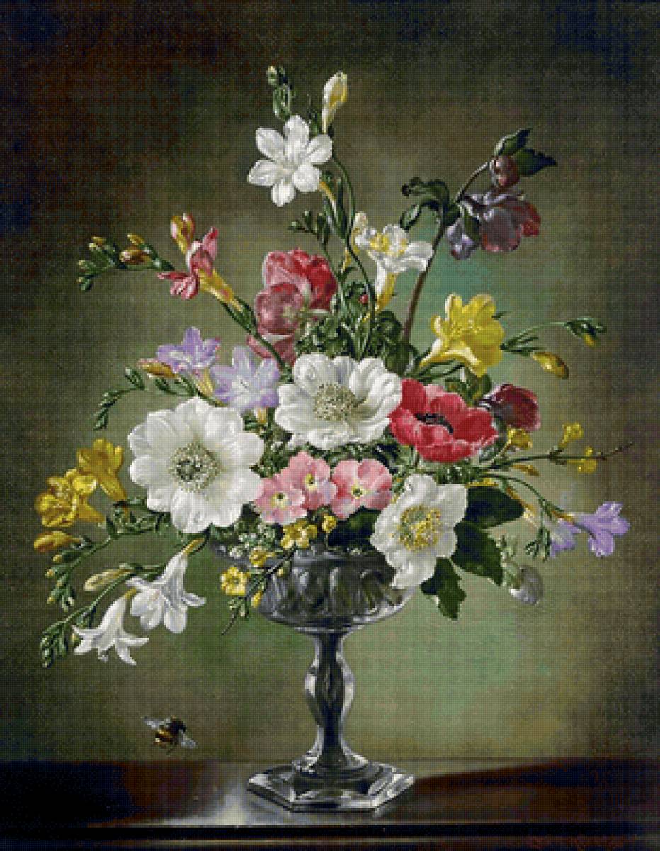 Букет. Сесил Кеннеди - натюрморт, ваза, живопись, шмель, цветы - предпросмотр