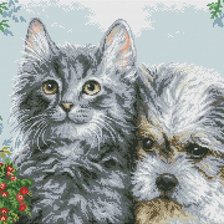 Схема вышивки «котенок и щенок»