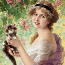 Схема вышивки «девушка с котенком»