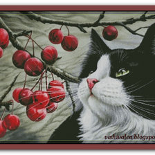 Схема вышивки «кот и ягоды»