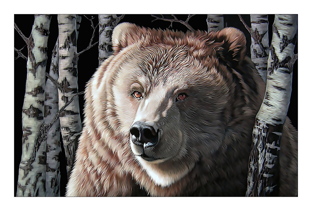 Медведь. - лес, животные, медведь, березы, живопись - оригинал