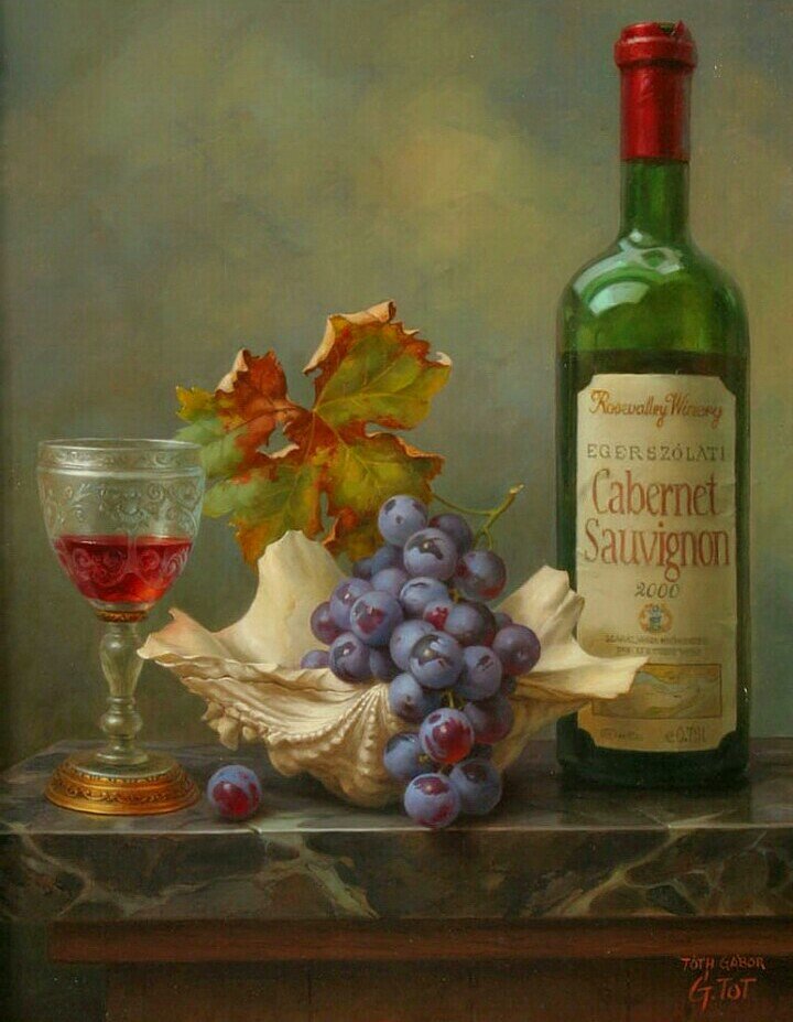 Натюрморт - виноград, бокал, вино - оригинал