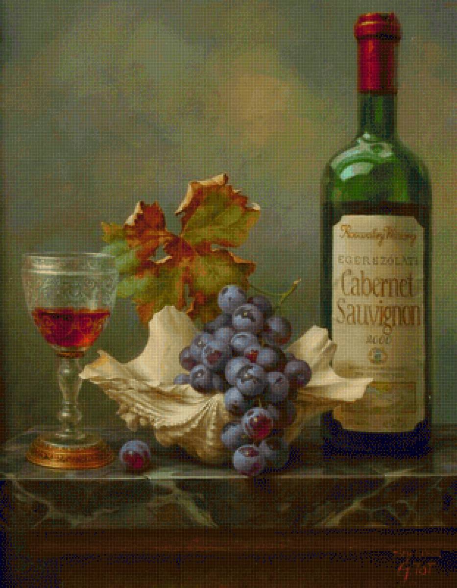 Натюрморт - бокал, виноград, вино - предпросмотр