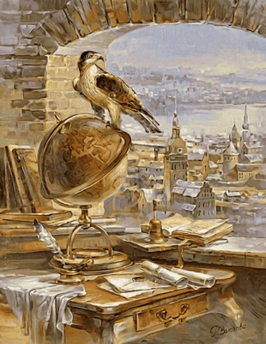 №2119462 - глобус, живопись, вьюгова, птица, город - предпросмотр