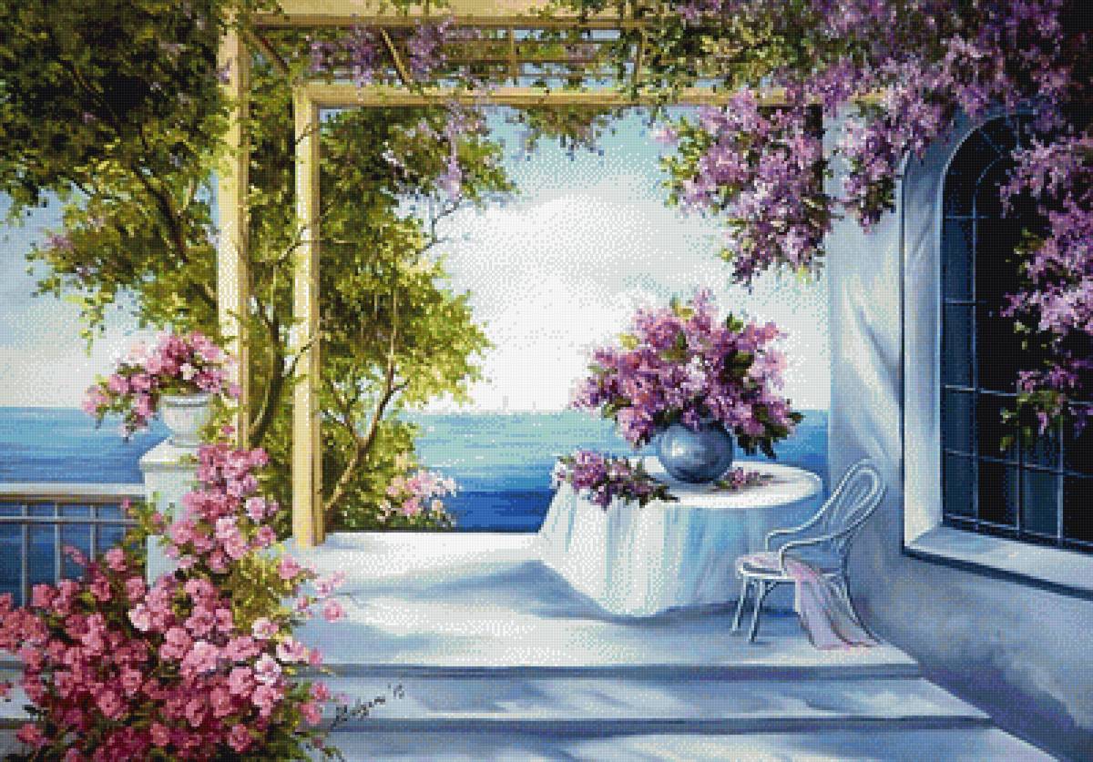 Доброе утро - цветы, пейзаж, море - предпросмотр