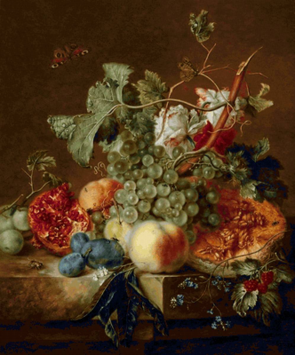 Ян Ван Хейсум. Фрукты на столе - натюрморт, живопись, фрукты - предпросмотр