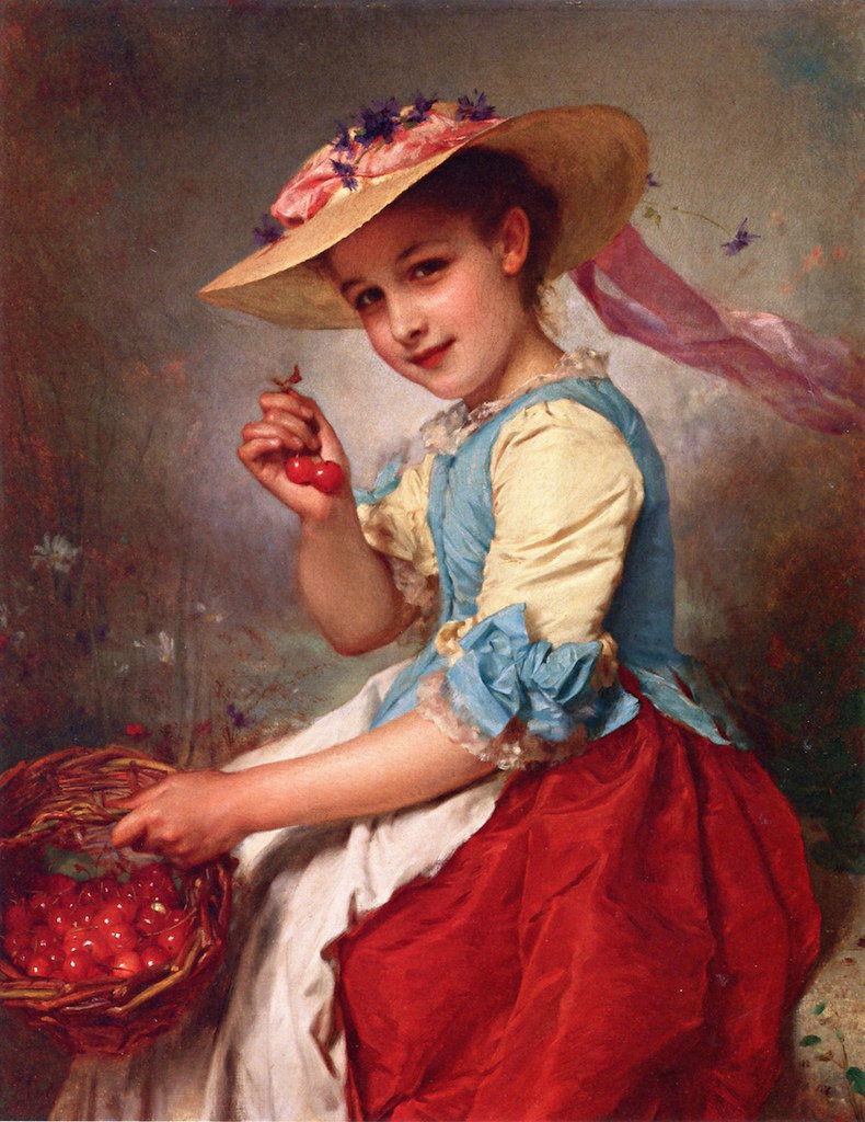 Девочка с вишней. Этьен Адольф Пиот - живопись, девочка, 19 век, портрет - оригинал