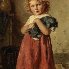 Оригинал схемы вышивки «Девочка со щенком. Эдмунд Адлер» (№2120304)