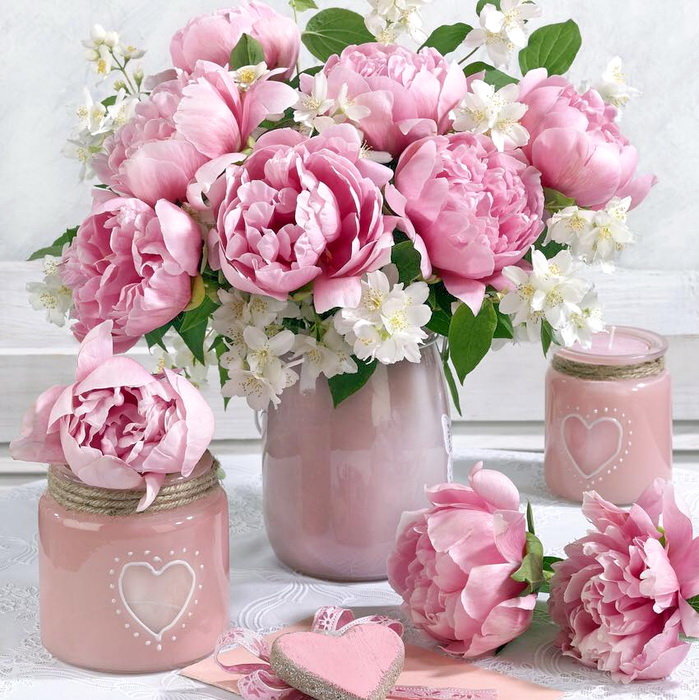 Розовый букет - цветы, пионы - оригинал