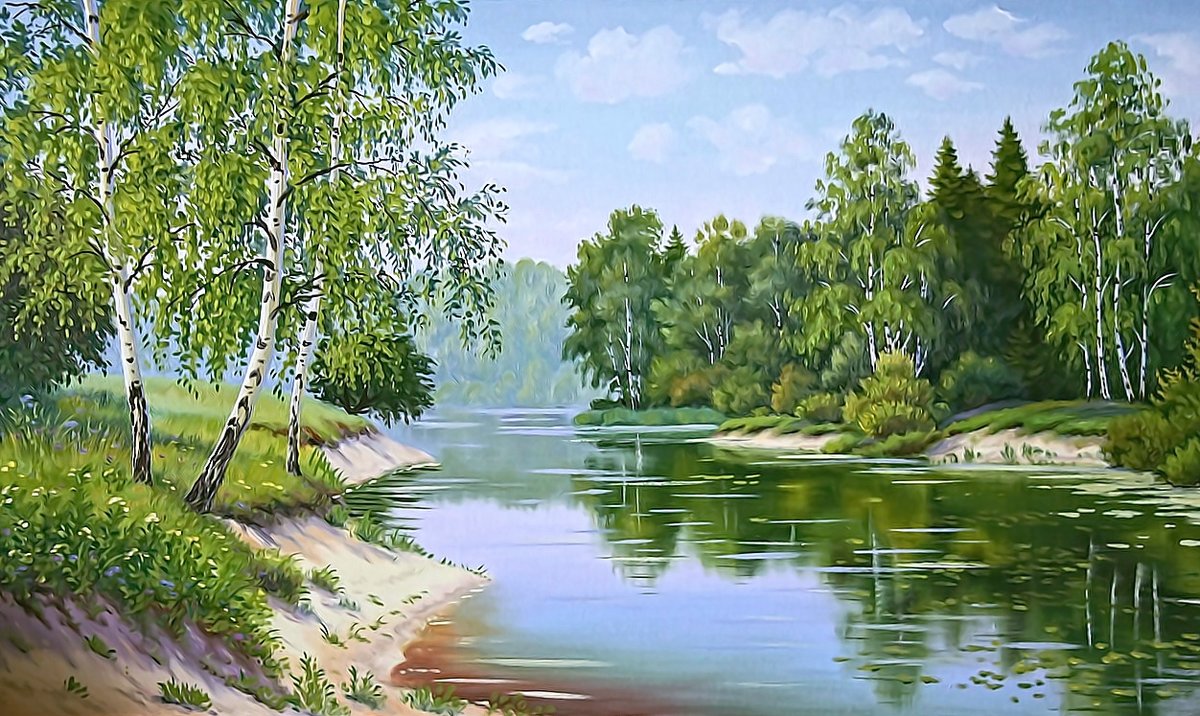 Пейзаж - река, пейзаж, березы - оригинал