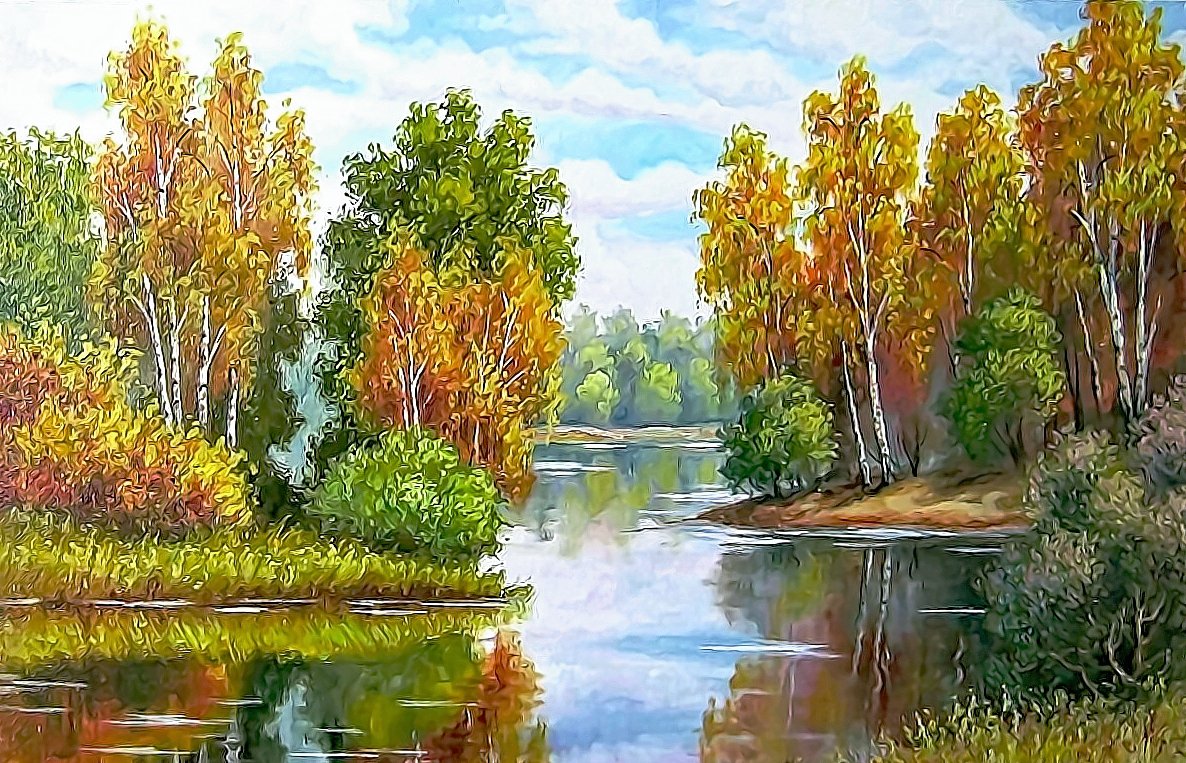 Пейзаж - осень, березы, река, пейзаж - оригинал