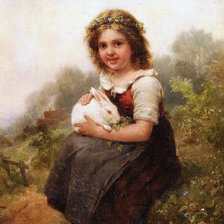 Оригинал схемы вышивки «Девочка с кроликом. Карл Шлезингер» (№2121201)