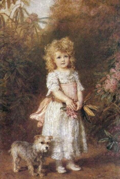Девочка с собачкой - портрет, живопись, 19 век, собака, девочка - оригинал