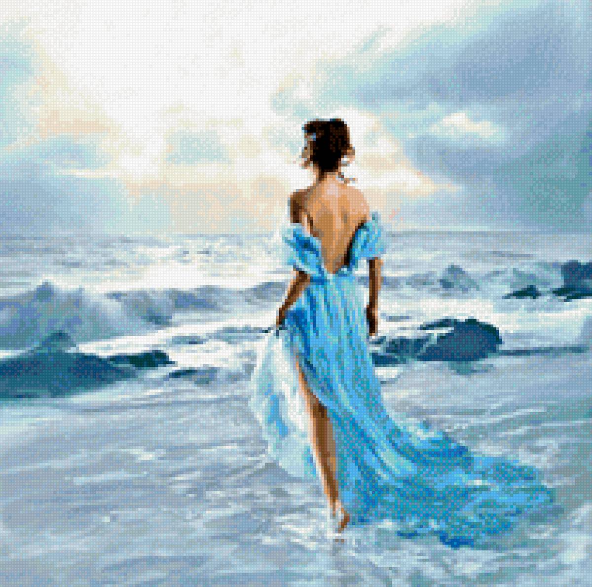 девушка в голубом - девушка, голубое платье, море, любовь - предпросмотр