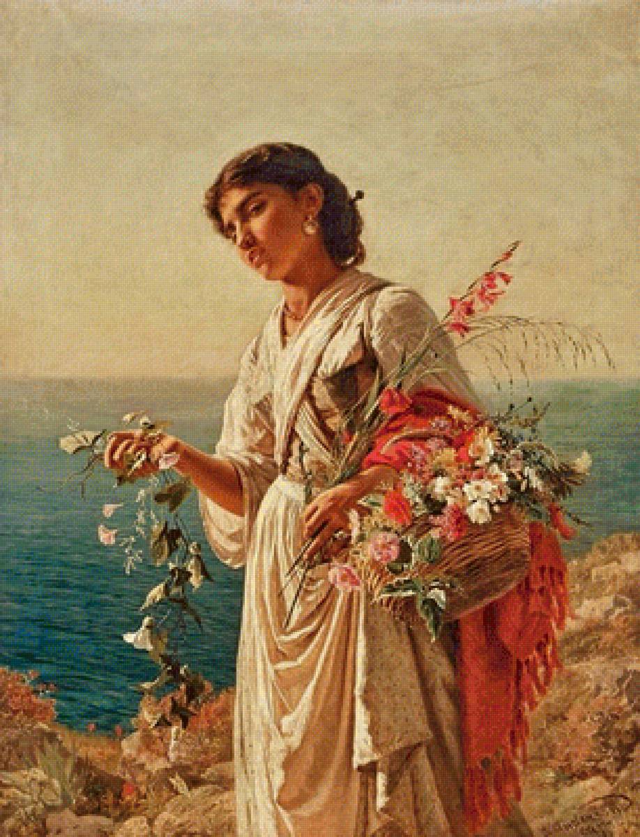 Цветочница на Капри Софи Андерсен - море, цветы, девушка - предпросмотр