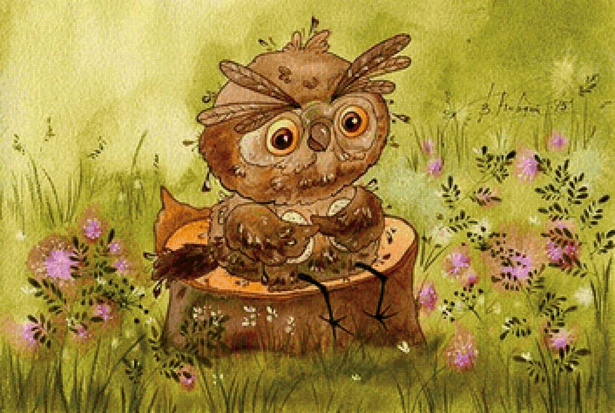 сова - пень, луг, сова - предпросмотр