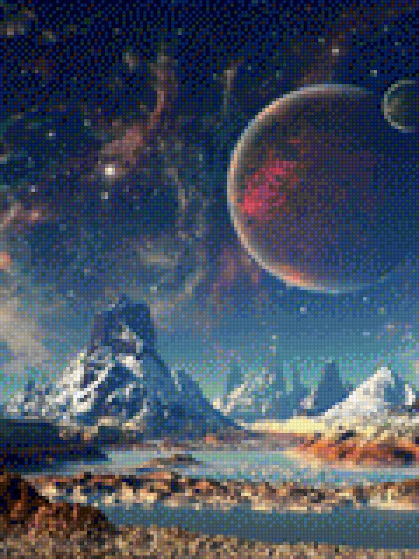 Инопланетный пейзаж - космос, звезды, вселенная, луна, пейзаж - предпросмотр