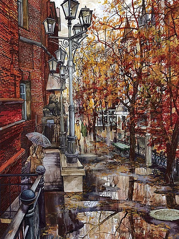 улица города - дождь, осень, лужи, город - оригинал