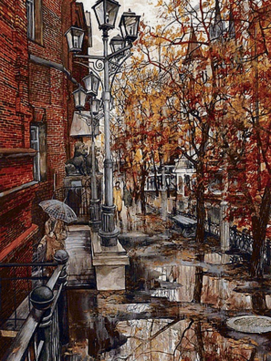 улица города - город, лужи, осень, дождь - предпросмотр