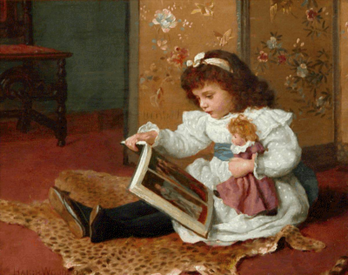 Время для чтения. Charles Haigh Wood - живопись, девочка, портрет, дети, 19 век - предпросмотр