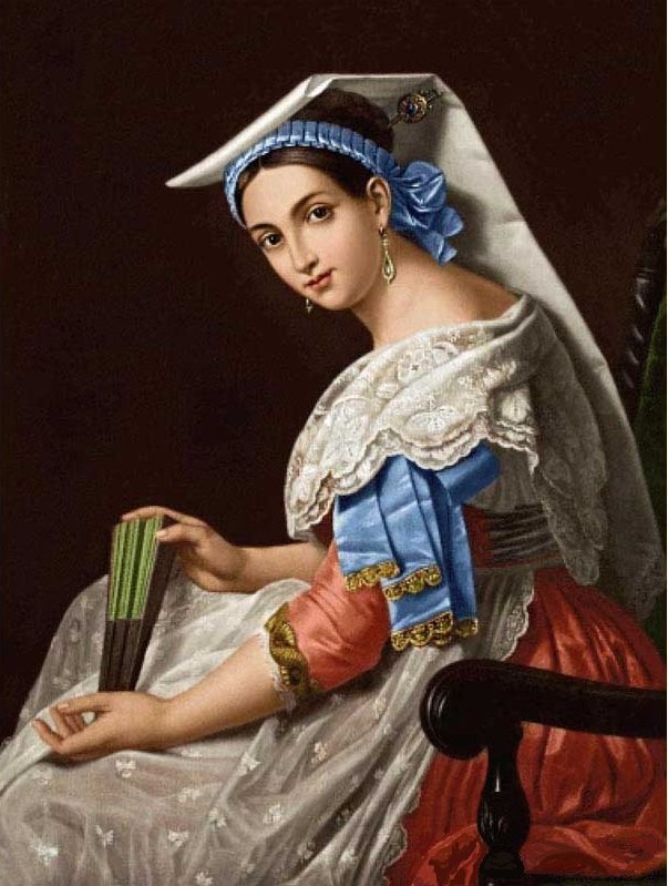 Луис Писани. Девушка с веером - живопись, 19 век, девушка, портрет - оригинал