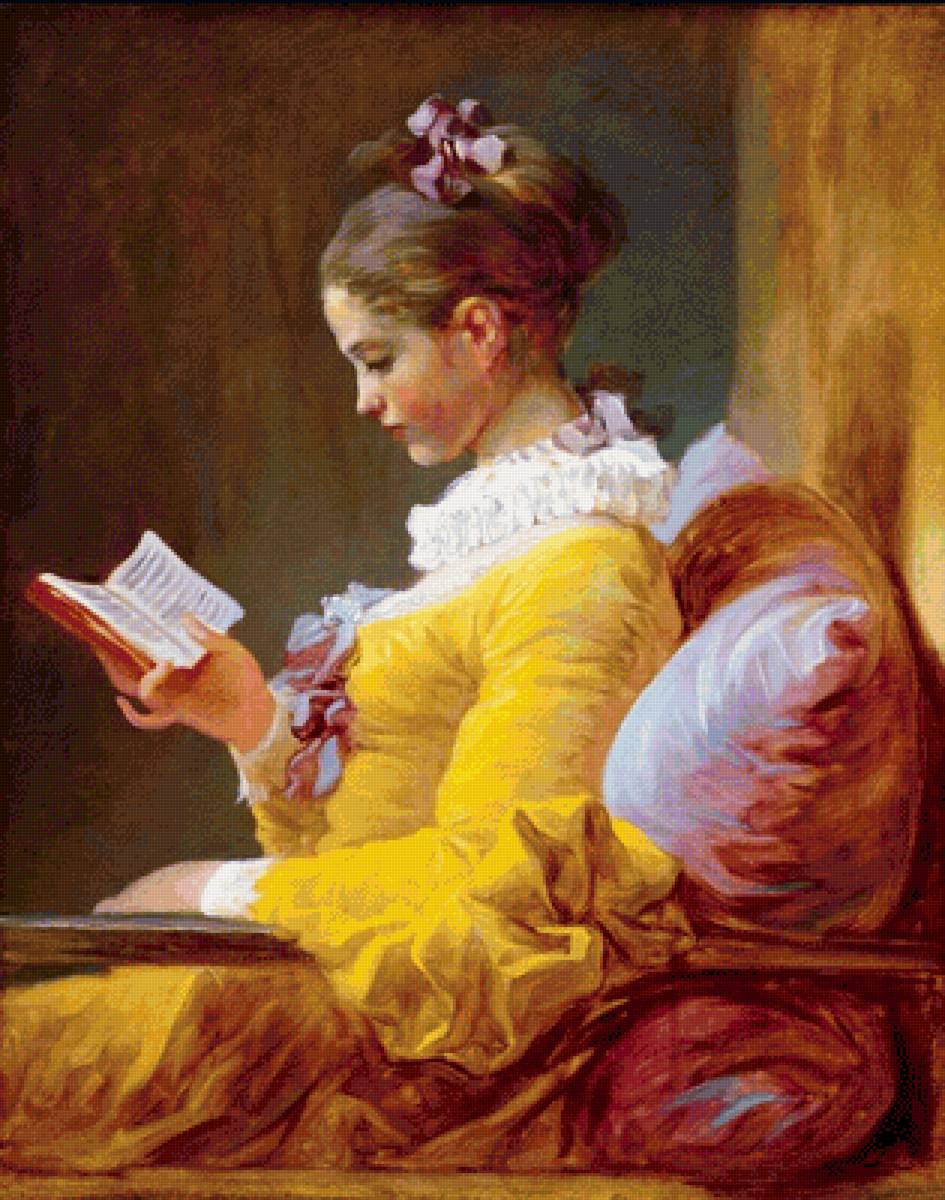 Жан Оноре Фрагонар. Девушка, читающая книгу - живопись, 19 век, портрет, девушка - предпросмотр