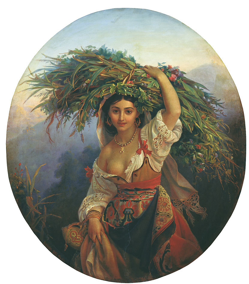 Орлов П.Н. Итальянская девушка с цветами - девушка, живопись, портрет, 19 век - оригинал