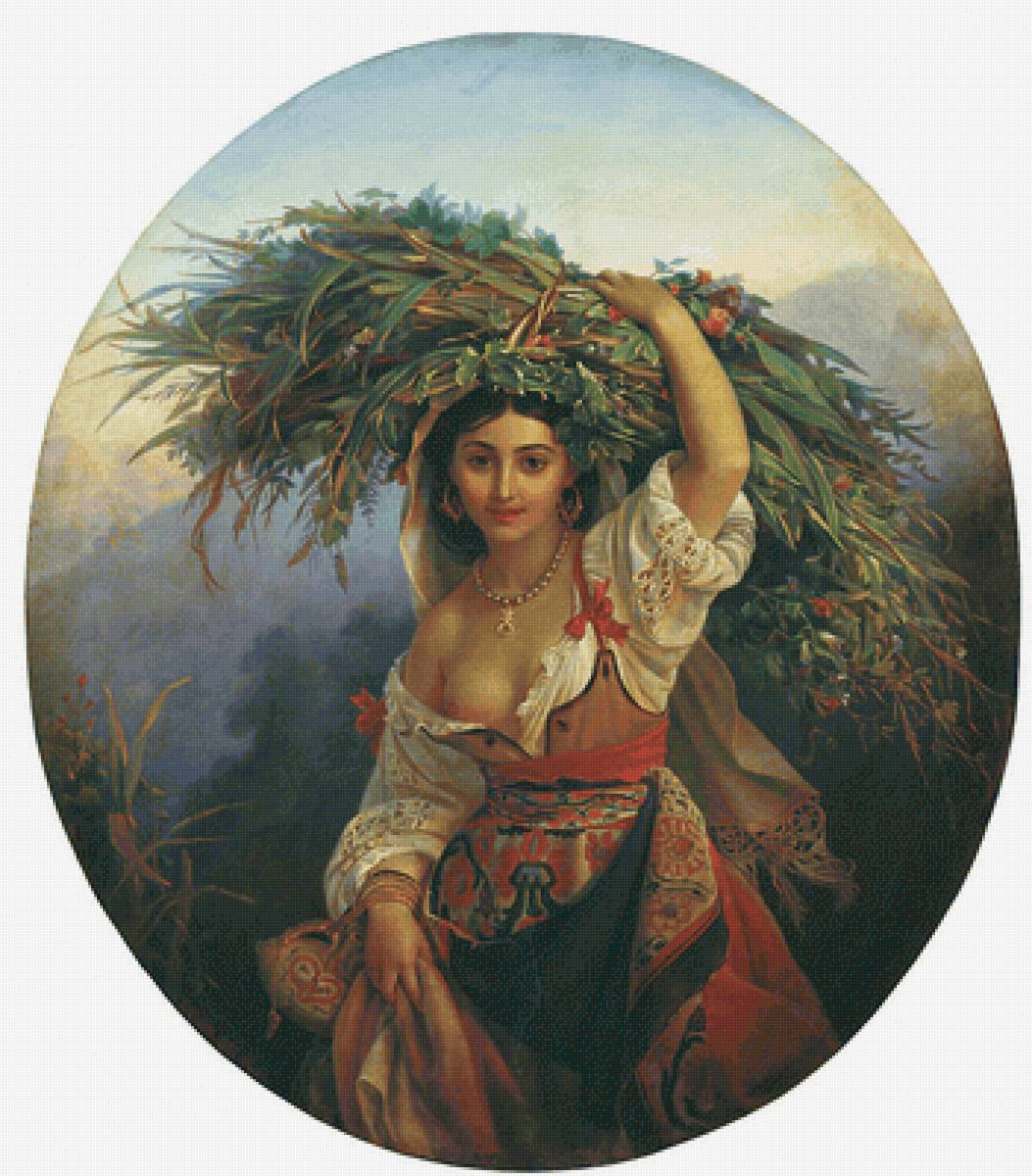 Орлов П.Н. Итальянская девушка с цветами - 19 век, девушка, портрет, живопись - предпросмотр