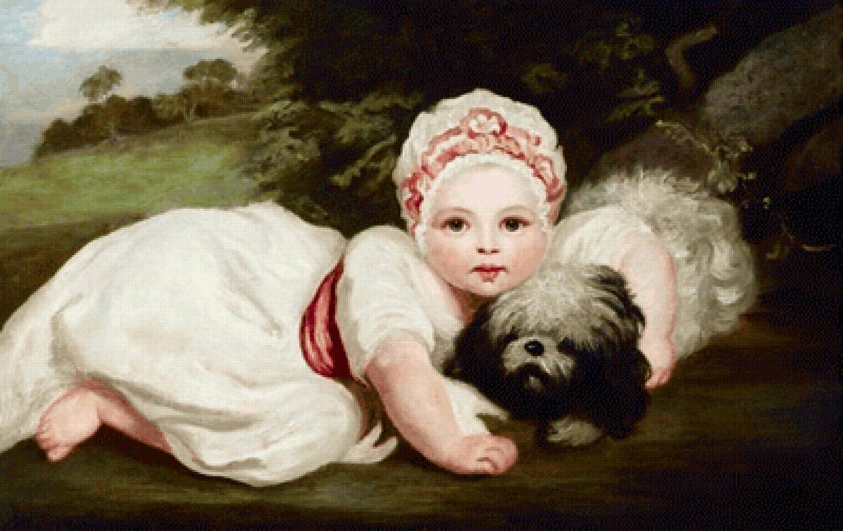 Ребёнок с собакой. Sir Joshua Reynolds - дети, ребенок, собака, 19 век, живопись - предпросмотр