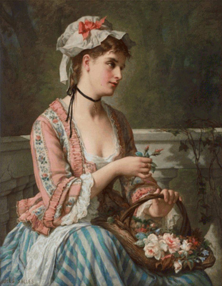 Цветочница. Jules Salles Wagner - живопись, 19 век, портрет, девушка - предпросмотр