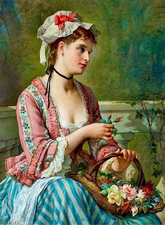 Цветочница. Jules Salles Wagner - девушка, 19 век, портрет, живопись - оригинал