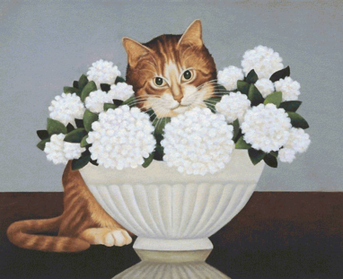 кот в цветах - ваза, цветы, кот - предпросмотр
