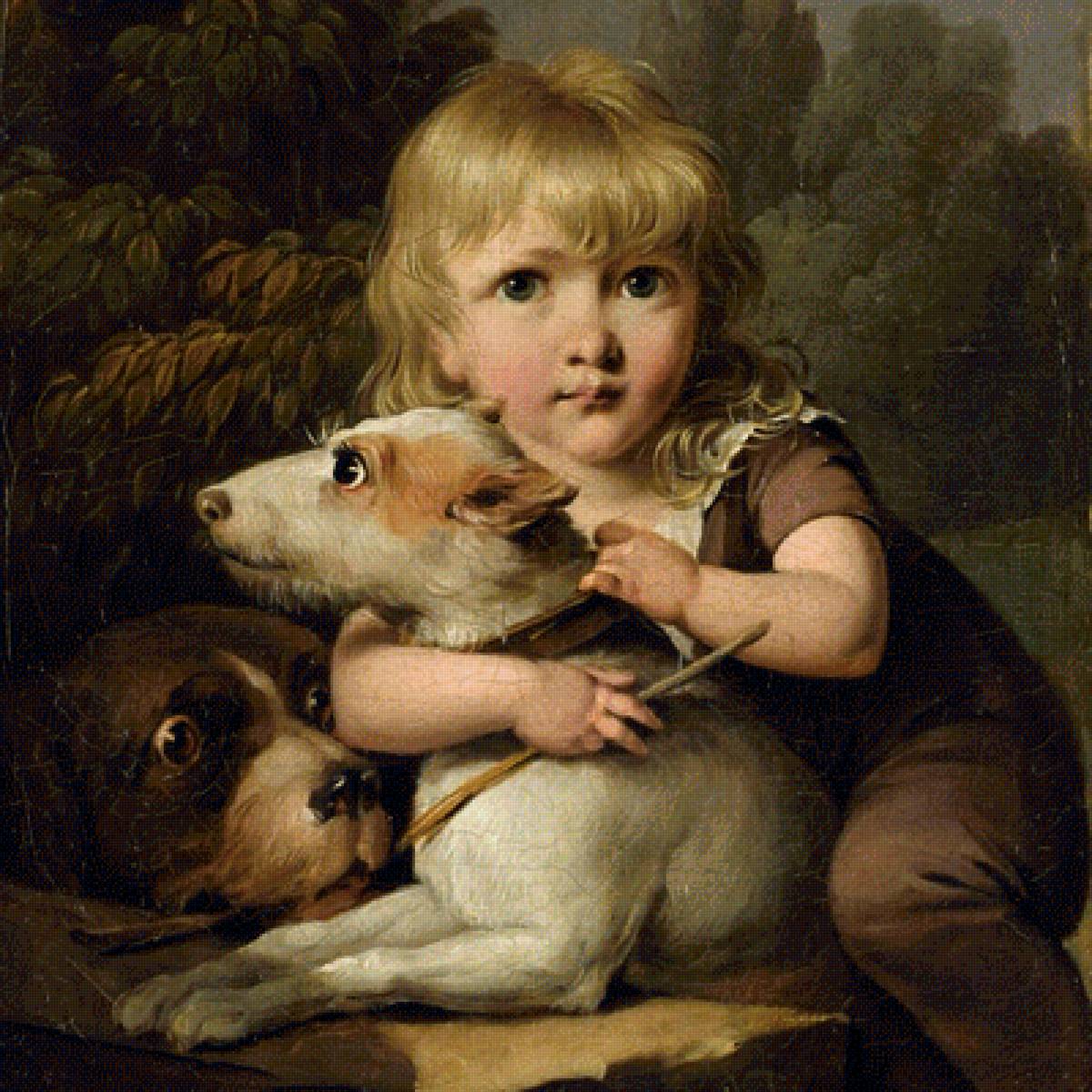 Мальчик с собаками. Louis Leopold Boilly - дети, собака, мальчик, 19 век, живопись - предпросмотр