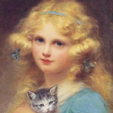 Схема вышивки «Девочка с котёнком. Эдуард Луи Люсьен Кабане»