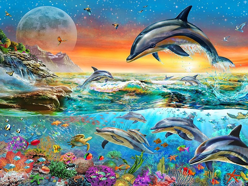 Дельфины в закате - оригинал
