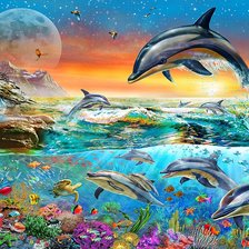 Схема вышивки «Дельфины в закате»