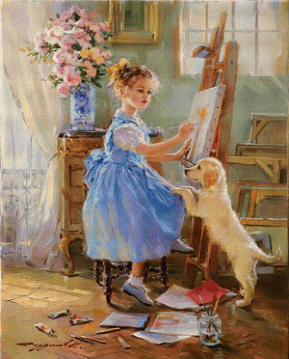 Young Artist - girl, artist, painting - предпросмотр