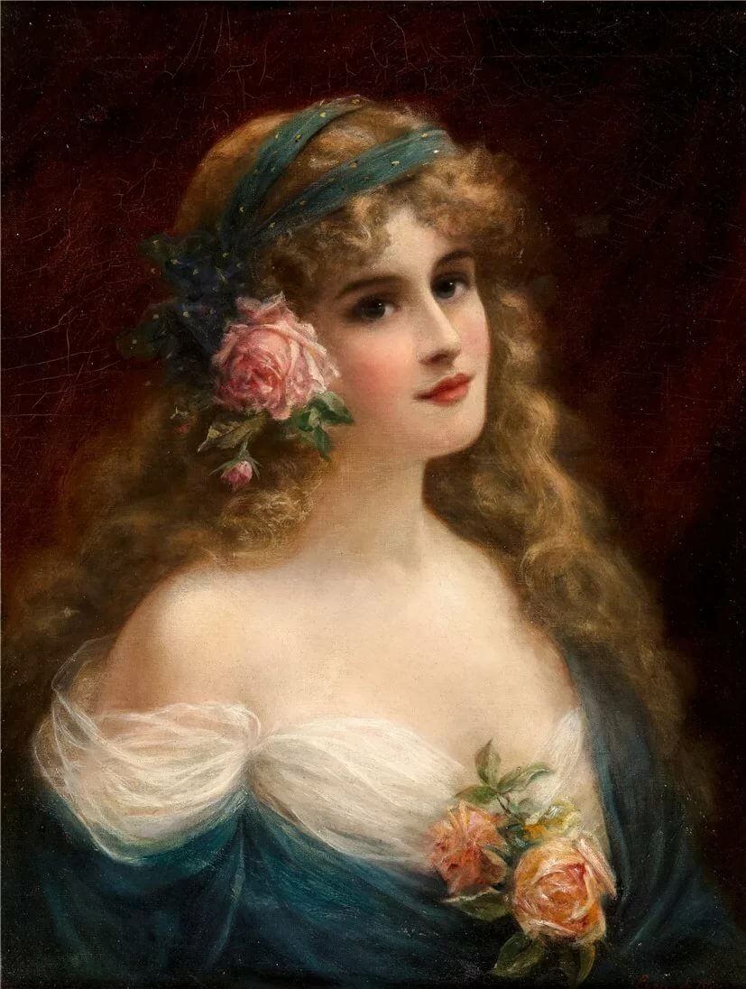 Эмиль Вернон. Девушка с розой - живопись, 19 век, портрет, девушка, роза - оригинал
