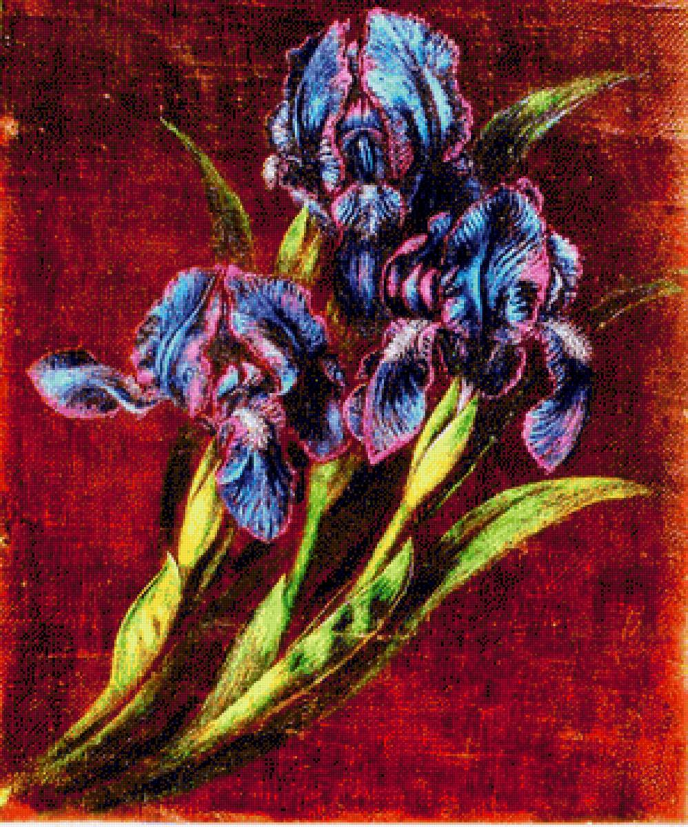 Ирисы Катерины Билокур - цветы, ирисы, билокур, букет - предпросмотр