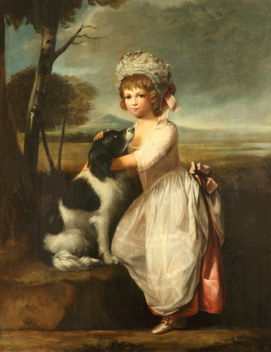 Девочка с собакой. Джошуа Рейнольдс - живопись, собака, 19 век, девочка, портрет - оригинал