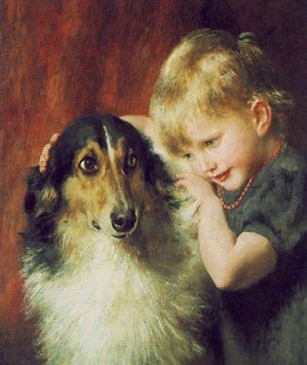 Ребёнок с собакой. Max Resdefault - собака, дети, живопись, портрет - оригинал