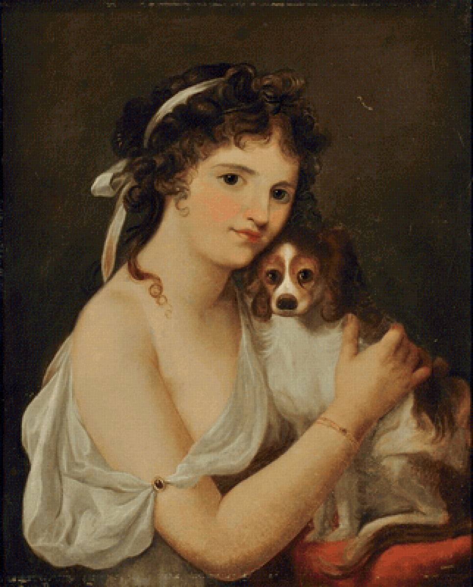 Девушка с собакой - живопись, портрет, собака, девушка - предпросмотр