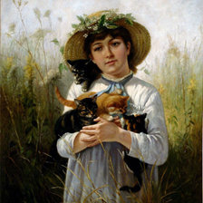 Оригинал схемы вышивки «Фредерик Рондел. Девушка с котятами» (№2128529)