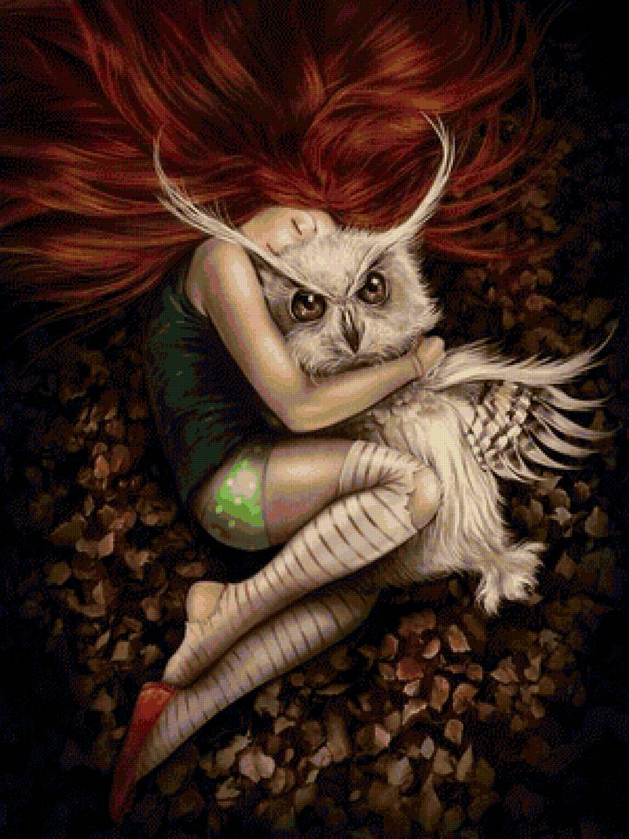 девочка и сова - предпросмотр