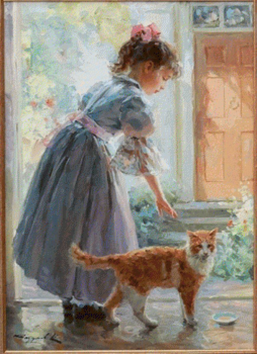 Girl with cat - cat children, girl - предпросмотр