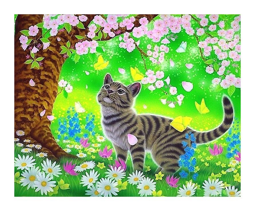 Мир животных - весна, арт, фэнтези, животное, тигр, вишня, сакура, детское - оригинал