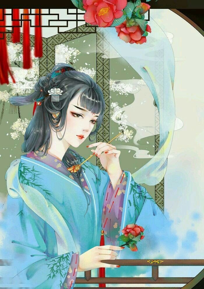 Ancient Chinese girl - flower, china, ancient, art, girl - оригинал