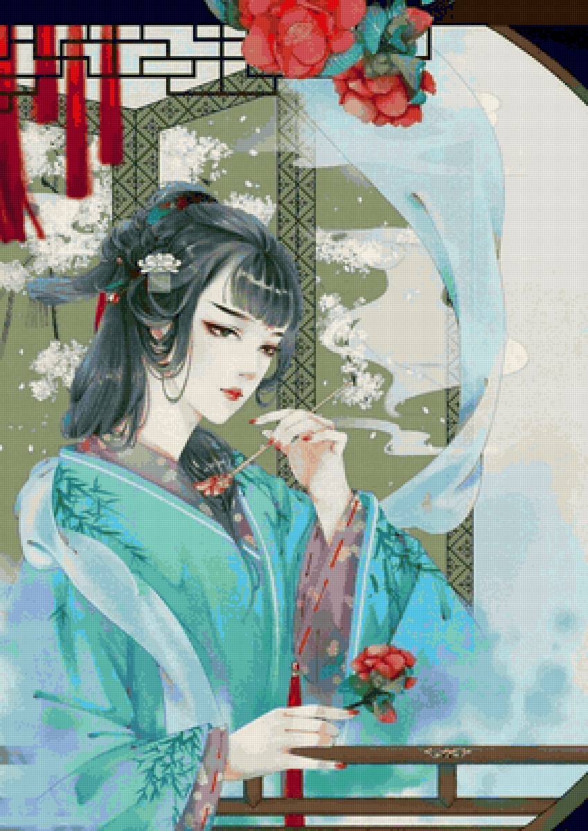 Ancient Chinese girl - ancient, art, flower, girl, china - предпросмотр