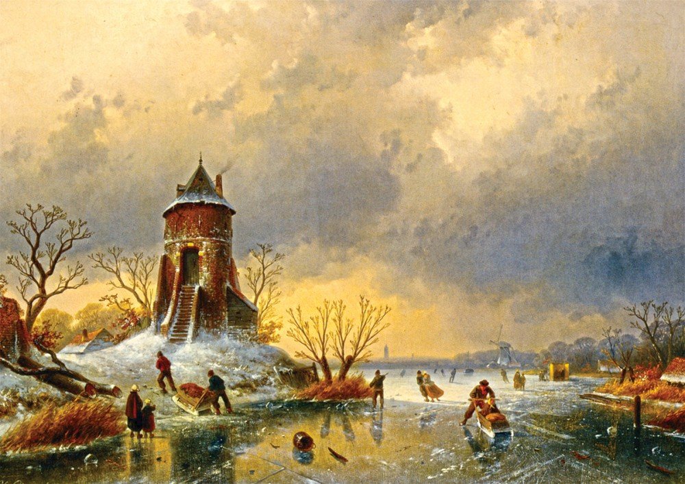 Шарль Анри Жозеф Лейкерт. Голландский пейзаж - живопись, дом, зима, голландский пейзаж, город - оригинал