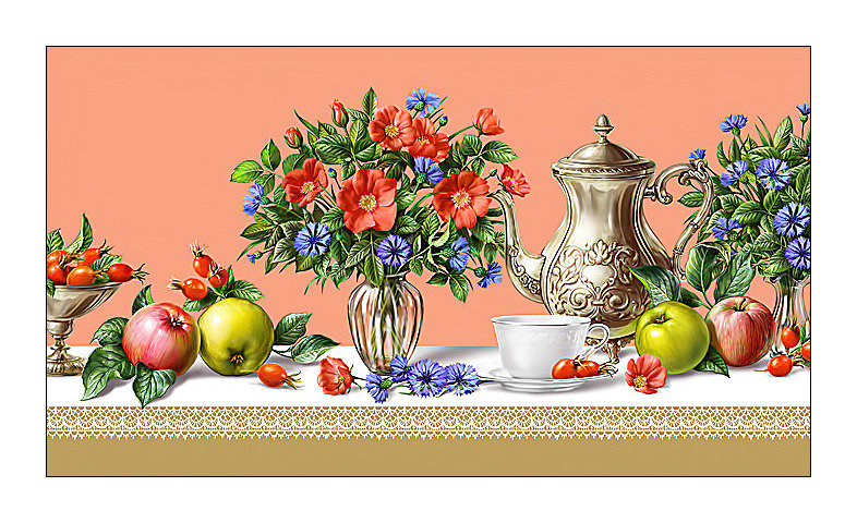 Цветочно-фруктовый натюрморт. - натюрморт, букет, цветы, фрукты, ягоды, яблоки - оригинал